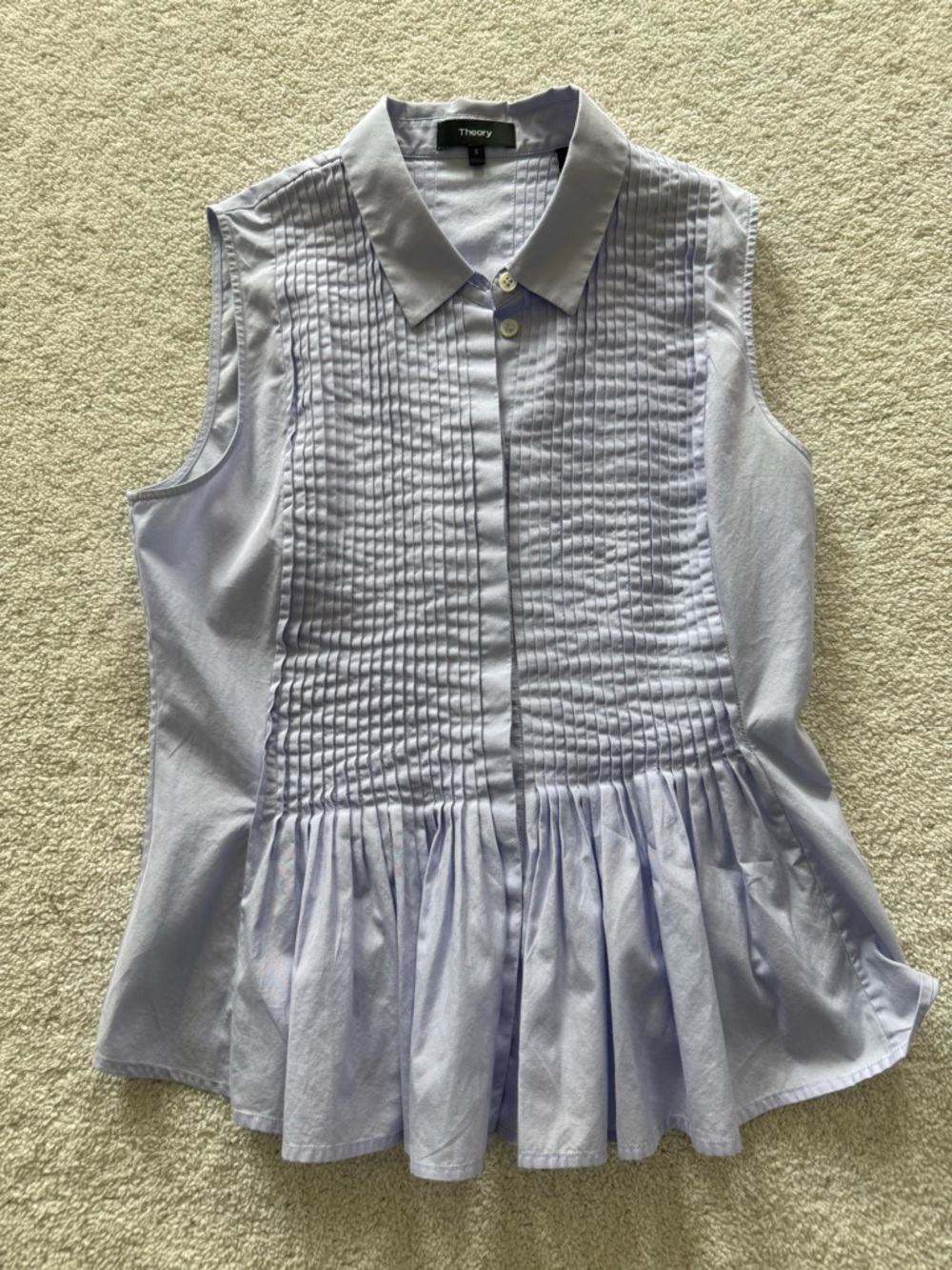 Theory Dionelle B Sartorial Pintuck Top 100% Cotton Sleeveless Collard Size S